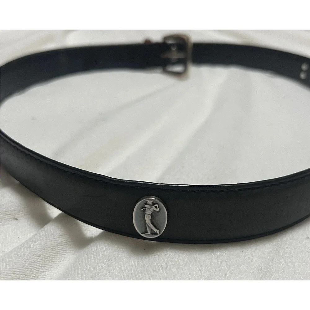 Black‎ Leather Men's Golf Belt With Silver Hardware, Total Length - 49 inches.